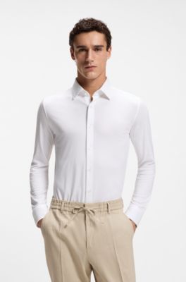 Slim-fit shirt in piqu&eacute; jersey, White