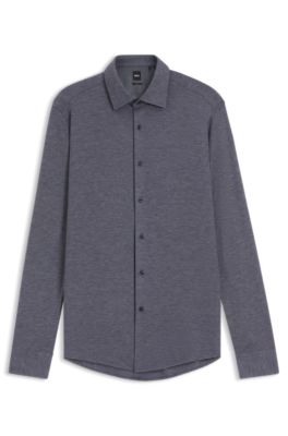 Camisa slim fit en punto de piqu&eacute;, Azul oscuro