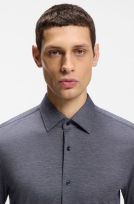 Camisa slim fit en punto de piqu&eacute;, Azul oscuro