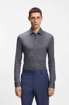 Camisa slim fit en punto de piqu&eacute;, Azul oscuro