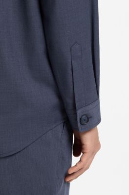 Relaxed-fit overshirt in washable virgin wool, Light Blue