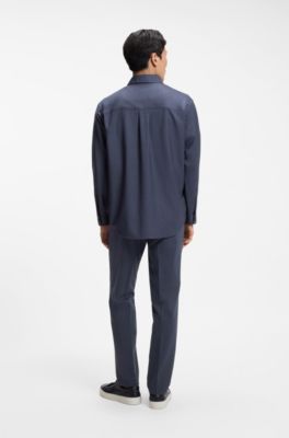 Relaxed-fit overshirt in washable virgin wool, Light Blue