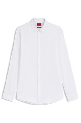 Camisa slim fit de algod&oacute;n el&aacute;stico, Blanco