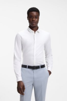 Camisa slim fit de algod&oacute;n el&aacute;stico, Blanco
