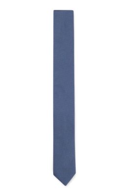 Corbata de seda con motivo de jacquard, Azul oscuro