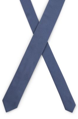 Corbata de seda con motivo de jacquard, Azul oscuro