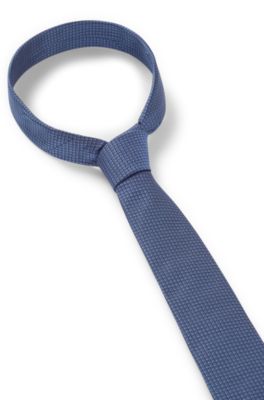 Corbata de seda con motivo de jacquard, Azul oscuro