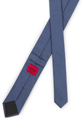 Silk tie with jacquard pattern, Dark Blue