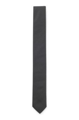 Silk-blend tie with jacquard pattern, Black