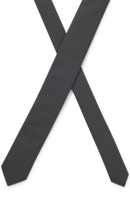 Silk-blend tie with jacquard pattern, Black