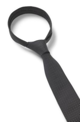 Silk-blend tie with jacquard pattern, Black
