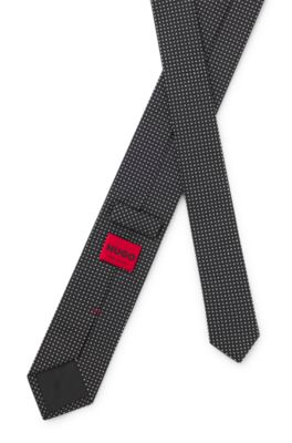 Silk-blend tie with jacquard pattern, Black