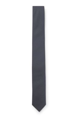 Silk-blend tie with jacquard pattern, Dark Blue
