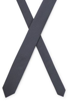 Silk-blend tie with jacquard pattern, Dark Blue