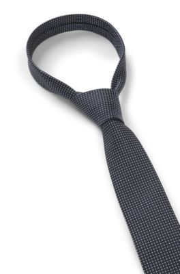 Silk-blend tie with jacquard pattern, Dark Blue