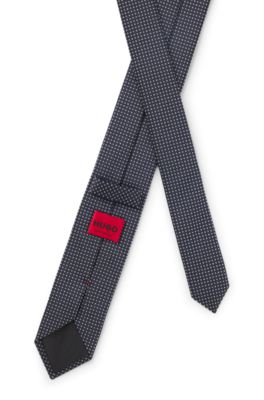 Silk-blend tie with jacquard pattern, Dark Blue