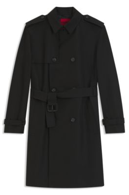 Water-repellent trench coat in a cotton-blend twill, Black