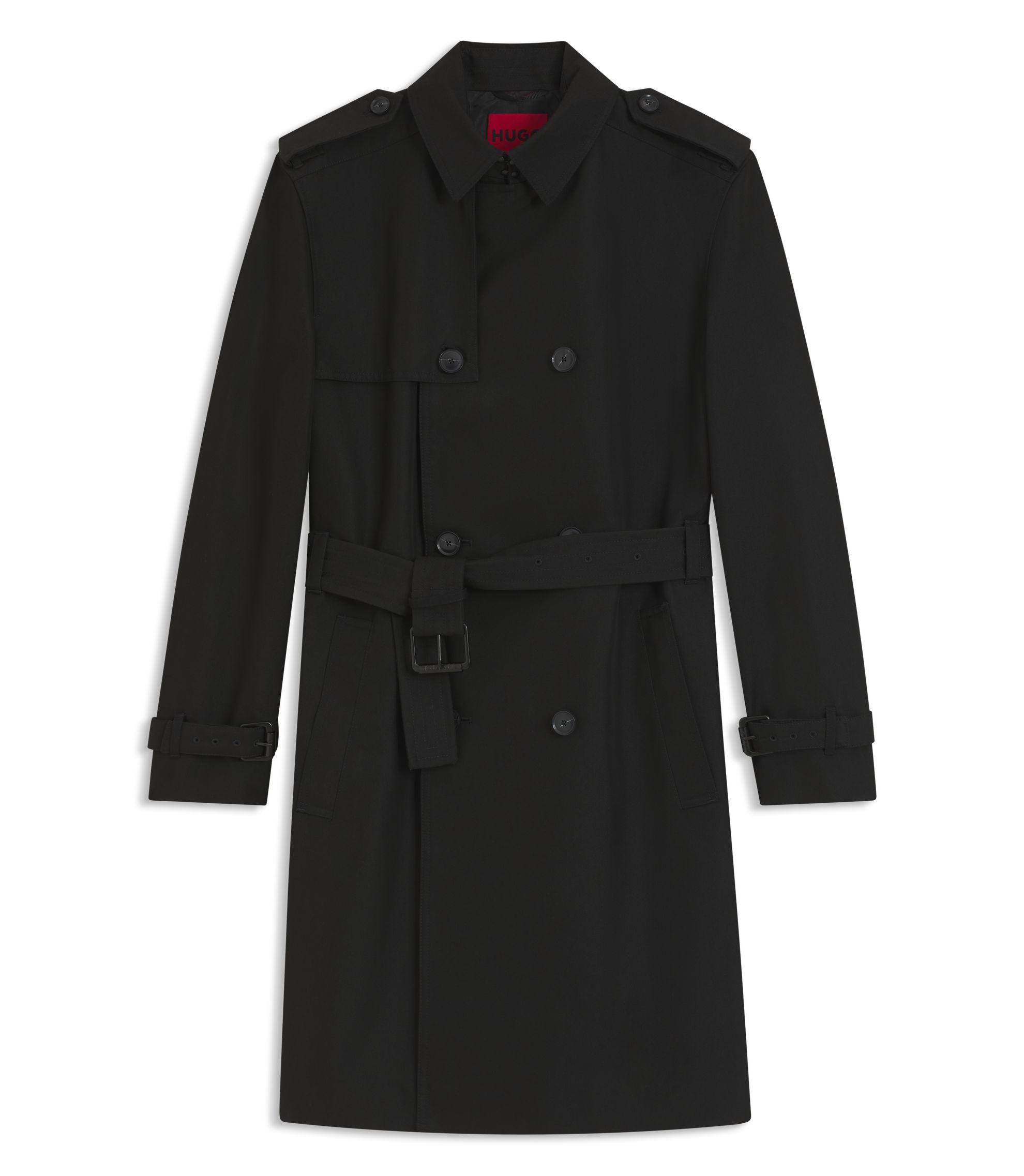 HUGO - Water-repellent trench coat in a cotton-blend twill - Black