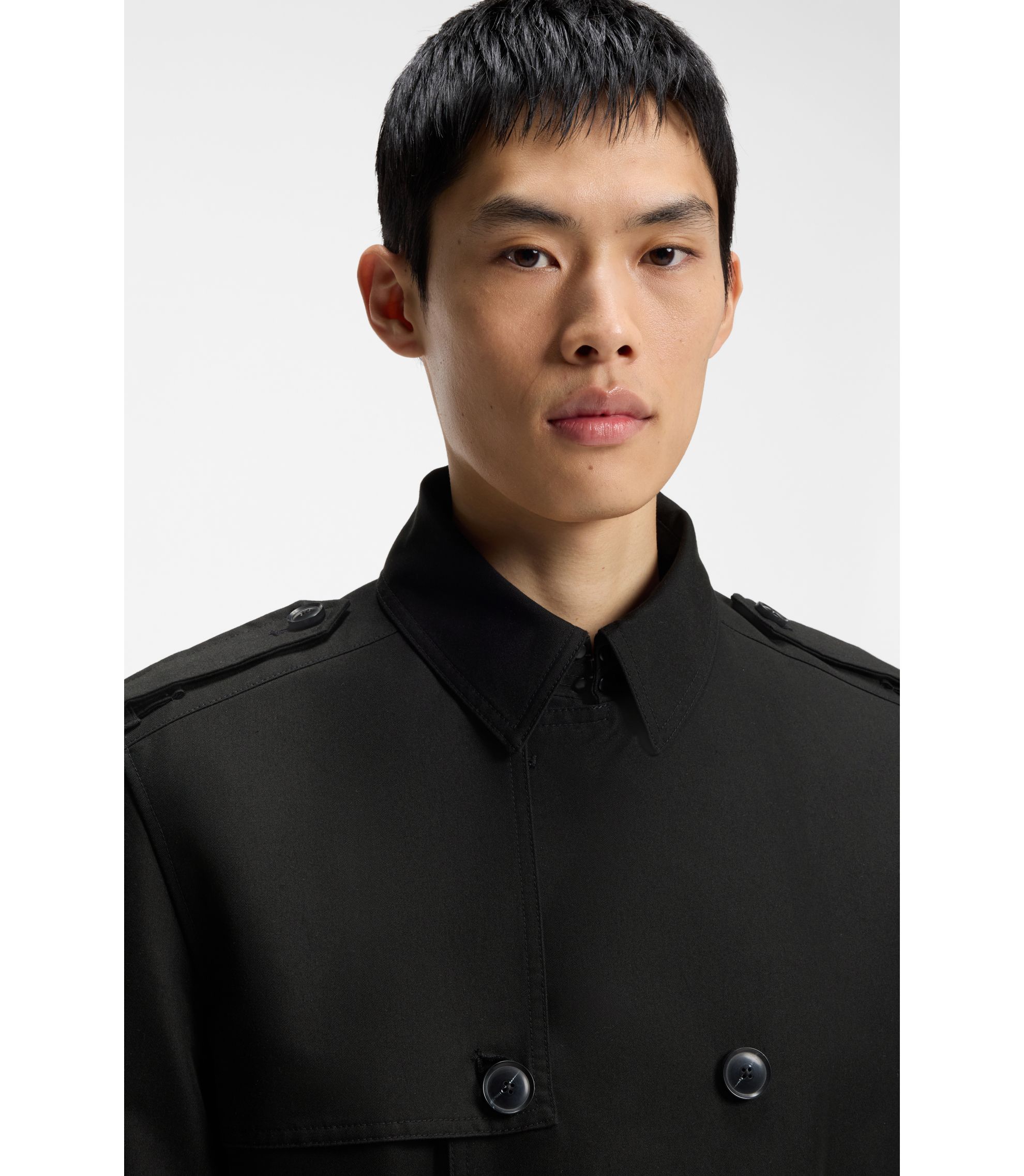HUGO - Water-repellent trench coat in a cotton-blend twill - Black