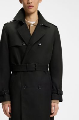 Water-repellent trench coat in a cotton-blend twill, Black