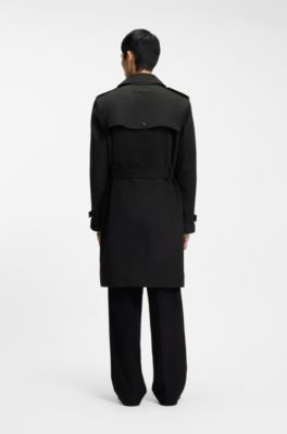 Water-repellent trench coat in a cotton-blend twill, Black