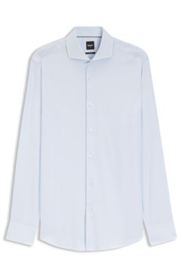 BOSS ONE Slim-fit shirt in a structured cotton blend, Light Blue