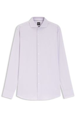 Slim-fit shirt in a structured cotton blend, Light Purple