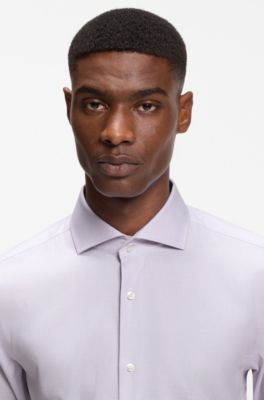 Slim-fit shirt in a structured cotton blend, Light Purple