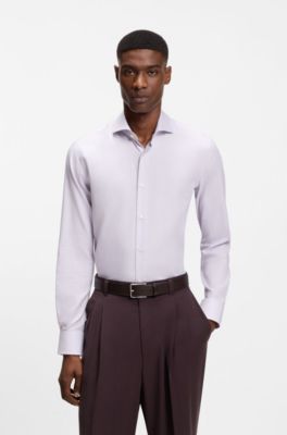 Slim-fit shirt in a structured cotton blend, Light Purple