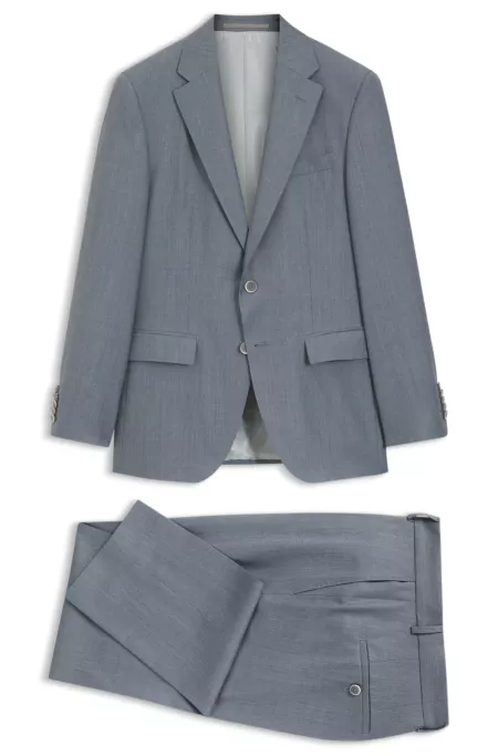 Two-piece slim-fit suit in virgin wool and silk