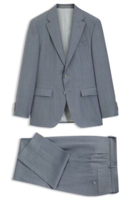 Two-piece slim-fit suit in virgin wool and silk, Blue