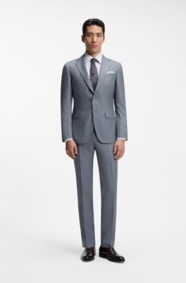 Two-piece slim-fit suit in virgin wool and silk, Blue