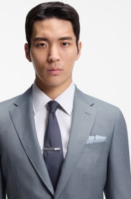 Traje slim fit de dos piezas en lana y seda, Verde oscuro