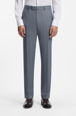 Traje slim fit de dos piezas en lana y seda, Verde oscuro