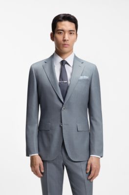 Two-piece slim-fit suit in virgin wool and silk, Blue