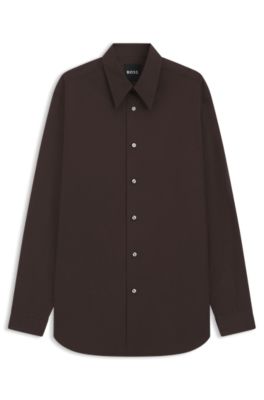 Camisa regular fit en lana merina ligera, Marr&oacute;n oscuro
