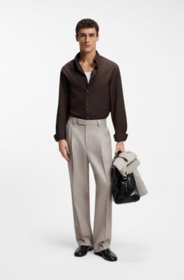 Camisa regular fit en lana merina ligera, Marr&oacute;n oscuro