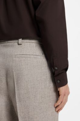 Camisa regular fit en lana merina ligera, Marr&oacute;n oscuro