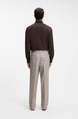 Camisa regular fit en lana merina ligera, Marr&oacute;n oscuro
