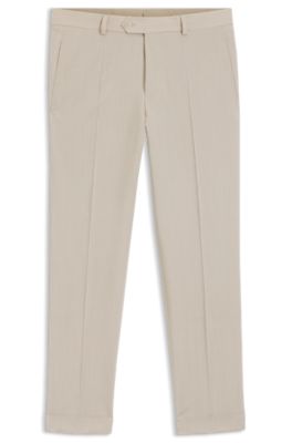 Tapered-fit trousers in wool-blend seersucker, Beige