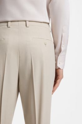 Pantalones tapered fit en tejido de sirsaca de lana, Beige