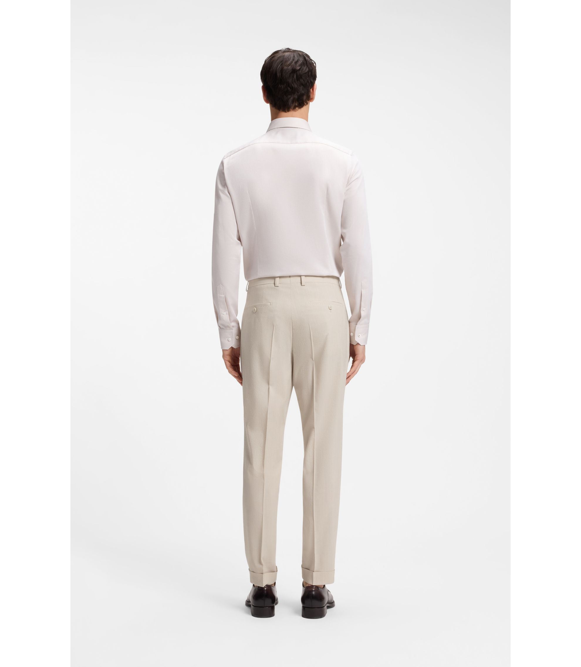 BOSS - Tapered-fit trousers in wool-blend seersucker - Beige