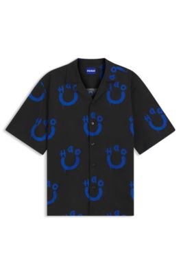 Chemise coupe d&eacute;contract&eacute;e &agrave; logo imprim&eacute;, Noir