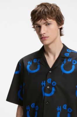 Chemise coupe d&eacute;contract&eacute;e &agrave; logo imprim&eacute;, Noir