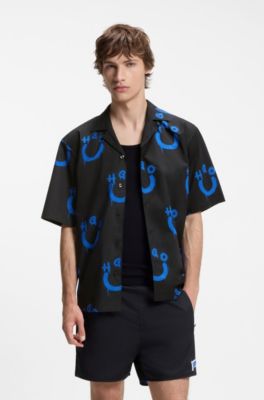 Chemise coupe d&eacute;contract&eacute;e &agrave; logo imprim&eacute;, Noir