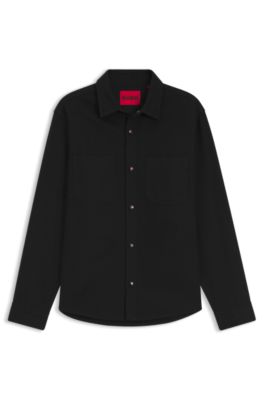 Camisa oversize fit en sarga de algod&oacute;n con bolsillos cosidos, Negro