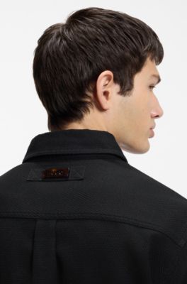 Camisa oversize fit en sarga de algod&oacute;n con bolsillos cosidos, Negro