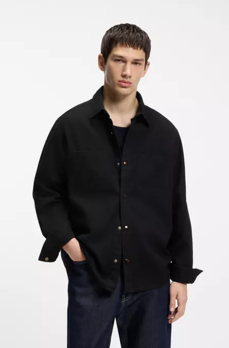 Oversize-fit shirt in cotton twill with patch pockets