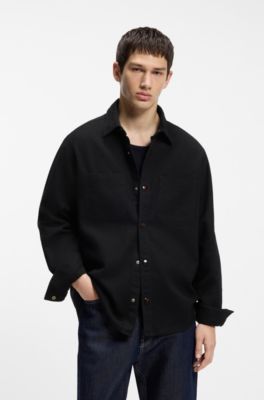 Camisa oversize fit en sarga de algod&oacute;n con bolsillos cosidos, Negro