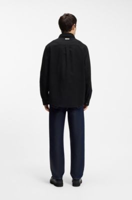 Camisa oversize fit en sarga de algod&oacute;n con bolsillos cosidos, Negro